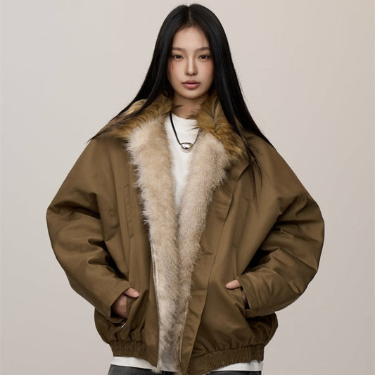 Two-Tone Fur Collar Padded Coat